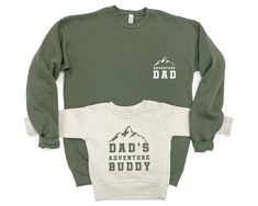 🏆 BESTSELLER from TeeLikeYours©️ ➽ Price per item. ➽ Add each item separately to your shopping cart. DESCRIPTION: This matching Sweatshirt Set makes the perfect gift a new dad and his lovely son or daughter. It is also great for: CHRISTMAS  Father's DAY  , BIRTHDAY  or any other Occasion or Holiday! Get this funny outfit for: 🐤 New Dad & Baby Boy/ Girl ❥ Adult Sweatshirt: Comes with a print on front pocket area. This sweatshirt is a Crewneck Unisex Fit and It comes in Military Green Color with Dad Daughter Matching Outfits, Papa Baby, New Dad Gift, Children Top, Matching Sweatshirts, Dad Baby, Dad Son, Funny Outfits, Gifts For New Dads