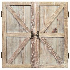 two wooden doors are open on a white background