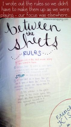 a sign with writing on it that says between the sheets rules