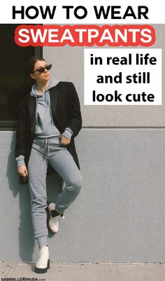 Sweat Pants And Blazer, How To Style Big Sweatpants, How To Style Sweatpants In Winter, Women Sweatpants Outfits Winter, How To Elevate Sweatpants, How To Look Cute In Sweatpants, How To Make Sweats Look Cute, Sweats And Tshirt Outfits, How To Dress Up A Sweat Suit