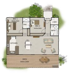 the floor plan for a two bedroom apartment with an attached kitchen and living room area