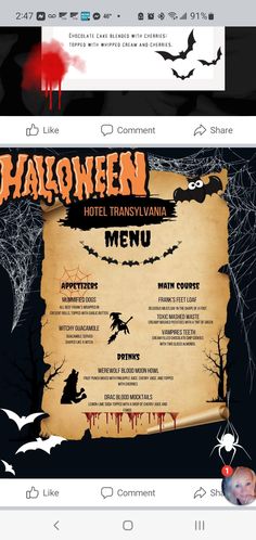 the halloween menu is displayed on an iphone screen, and it appears to be in full color