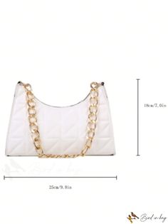 BirdinBag - Chic Quilted Chain Baguette Handbag Rectangular Shoulder Bag With Chain For Shopping, Rectangular Chain Shoulder Bag For Shopping, White Rectangular Bag With Chain, White Rectangular Shoulder Bag With Chain, Square Shoulder Bag With Gold Chain For Everyday Use, Trendy White Shoulder Bag With Chain, White Rectangular Chain Bag, White Chain Bag For Formal Occasions, Formal White Chain Bag