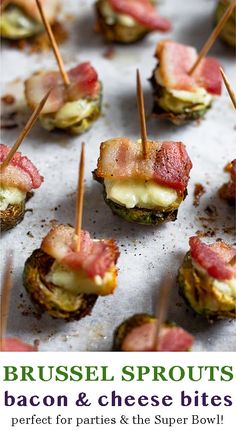 small appetizers with bacon and cheese on toothpicks