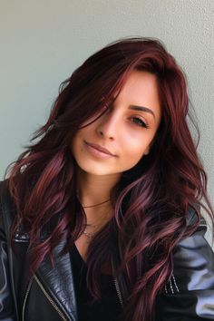 Red Violet Highlights On Dark Hair, Cherry Brown Hair Color, Burgundy Highlights On Dark Hair, Burgundy Hair Color Ideas, Red Burgundy Hair Color, Cherry Brown Hair, Shades Of Burgundy Hair, Burgundy Balayage, Burgundy Hair Color