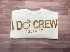 "BRIDE and I DO CREW long sleeve spirit jersey inspired shirts. Perfect for your Crew, Bride Tribe, or bachelorette parties. You can even wear them while getting ready on your big day! These shirts also make great bridesmaids proposal gifts! Bride's Shirt has the front detail of her monogram inside a ring and BRIDE across the back with wedding date. I Do Crew Shirt has front detail of her monogram and I DO CREW across the back with wedding date. Short Sleeve Style Available upon request. \"I DO Customizable White Crew T-shirt, Customizable White Crew Neck T-shirt, Customizable White Long Sleeve T-shirt, Bachelorette Party Tshirt, Bachelorette Tshirt, Bachelorette Party Tshirts, Bridesmaids Proposal, I Do Crew, Bachelorette Tshirts