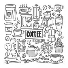 hand drawn coffee icons set in doodle style stock photo edit now for freehanded images