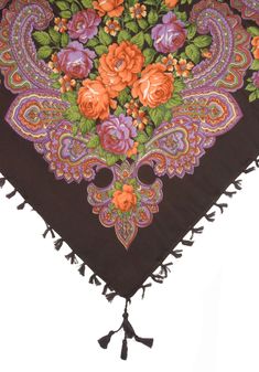 This beautiful traditional folk shawl is made fully of polyester fabric and is adorned with multicolored floral patterns. The 40" long shawl has a 1" hand knotted fringe along sides and a 4.5" quadruple fringe on the four corners. Shawls with delicate floral motifs have been popular in Poland for many centuries. These will add a touch of elegance to any wardrobe or decor. Available in different color choices: Black, Brown, Gray, Lavender, Khaki, Navy, Red, White, Beige, Burgundy, Cranberry, and Traditional Multicolor Shawl With Tassels, Multicolor Traditional Shawl With Tassels, Traditional Multicolor Tasseled Shawl, Bohemian Multicolor Shawl With Printed Border, Traditional Multicolor Floral Print Shawl, Multicolor Shawl With Tassels For Festival, Traditional Multicolor Floral Print Scarves, Multicolor Tassel Shawl For Festival, Black Bohemian Scarf With Floral Print