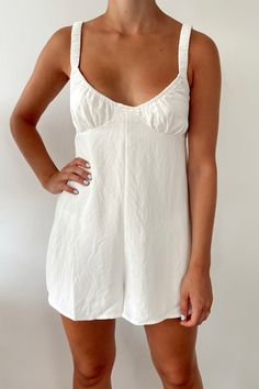 Ryanne White Romper White Linen Romper, Linen Beach Outfits, Beachy Romper, White Pajamas, Silk Romper, Linen Romper, Long Sleeve Outerwear, Crop Top Sweatshirt, White Romper