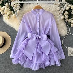 Shipping: Worldwide Express Shipping AvailableDelivery time: 7-15Days Fast ShippingReturns: Fast refund, 100% Money Back Guarantee. Senior Design, Autumn Wear, Bow Tie Blouse, Ruffles Fashion, Chic Blouses, Lotus Leaf, Autumn Dress, Elegant Blouses, Oversized Dress