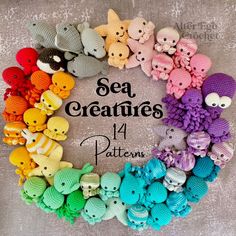 there are many crocheted stuffed animals arranged in a circle