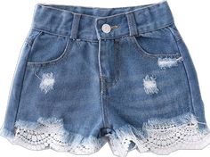 Denim Shorts With Lace, Washed Blue Bottoms With Built-in Shorts, Denim Shorts With Lace Trim, Lace Denim Shorts, Distressed Mid-rise Denim Blue Shorts, Forever 21 Blue Denim Shorts, Ruffle Shorts, Denim And Lace, Lace Shorts