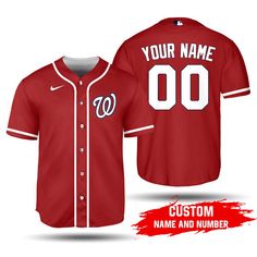 MLB Washington Nationals Custom Name Number 2023 Alternate Jersey Red Baseball Jersey Unisex Shirt, Gift For Men And Women Red Baseball Jersey, Minnie Mouse Shirts, Personalized Jersey, Custom Baseball Jersey, Reds Baseball, Washington Nationals, Red Design, Measurement Chart, Baseball Shirts