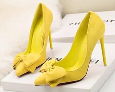 * Color : black yellow red rose red blue pink   Boot Circumference: cm Shaft length: cm   * Heel Height: About 11 cm * Width: Medium (B, M) * Available Sizes: US 4.5-8 * Material: Synthetic Leather * Platform: About 0.5 cm * Head Toe: Pointy Toe * Heel Shape: Stiletto * Popular Element: Fashion * Craftsmanship: Cement Shoes * Pattern: Pure Color * For Season: Autumn or Spring or Summer * Shoes Style: Court Shoes       Notice ：actual color may differ from your computer display. Please choose the Shoes With Bows, Yellow Heels, High Heel Dress, Elegant High Heels, Floral Heels, Shoes And Sneakers, Women Flats, Cute Heels, Heels High