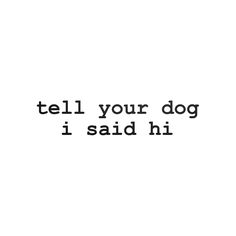 a black and white photo with the words tell your dog i said hi