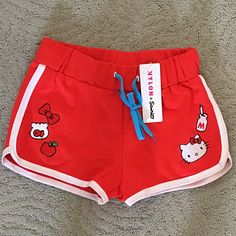 New Red Hello Kitty Milk Drawstring Dolphin Shorts . Really Cute . Offers Welcome Cute Short Red Bottoms, Cute Short-length Red Bottoms, Cute Red Stretch Bottoms, Cute Stretch Red Bottoms, Cute Fitted Red Bottoms, Playful Red Cotton Shorts, Playful Red Shorts For Spring, Cute Red Spring Shorts, Cute Red Shorts For Spring