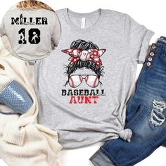 Baseball Aunt messy bun tee! This soft short sleeve shirt fit like a well-loved favorite, and a favorite it will be!! What better way to show your support for your biggest fan than with this messy bun baseball Aunt t-shirt.  📢Please use the size chart provided in the listing photos to find your best fit.  Care Instructions: We recommend you wash the item inside out in cold or warm water with delicate cycle and hang them to dry. Do not bleach and do not tumble dry. Do not apply iron directly on Relaxed Fit Short Sleeve T-shirt For Birthday, Casual Short Sleeve Tops For Birthdays, Casual Short Sleeve Top For Birthday, Casual Short Sleeve T-shirt For Birthday, Casual Relaxed Fit Top For Birthday, Casual Birthday T-shirt With Text Print, Casual Text Print T-shirt For Birthday, Baseball Aunt, Aunt Birthday Gift