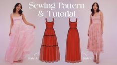 a woman wearing a pink dress and standing in front of a white background with the words sewing pattern & tutor