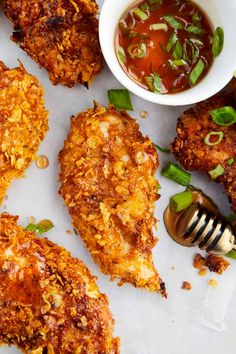 some fried food is laying out on a table