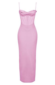 Be the highlight of every glam event in this stunning corset dress cut from silky satin in a curvaceous silhouette for an elegantly seductive look. Exclusive retailer 59 1/2" length Cowl neck Spaghetti straps Polyester/elastane Dry clean Imported Light Pink Corset Dress, Evening Strapless Dress With Fitted Bodice, Fitted Bodice Evening Dress With Boning For Night Out, Evening Bodycon Corset Dress With Boned Bodice, Boned Corset Dress For Gala Or Prom, Glamorous Silk Fitted Corset Dress, Gala Corset Dress With Sweetheart Neckline And Boning, Satin Evening Dress With Boning For Party, Silk Corset Dress With Sweetheart Neckline For Party