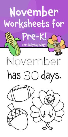 november worksheets for pre - k with turkey and corn on the cob