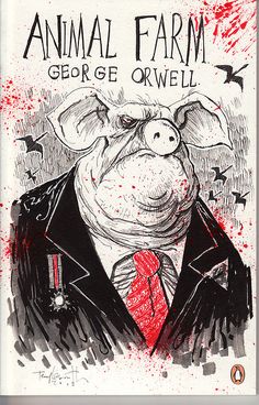 an animal farm book cover with a pig in a suit and tie on it's face