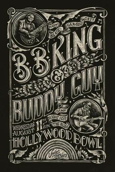 a poster with the words b b king and buddy guth on it's back