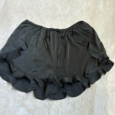 Ruffles Galore! Satin Polyester. Elastic Waist. Olive Green. Faux Skirt, Black Sequin Shorts, Skort Dress, Summer Beach Shorts, Black And White Romper, Wrap Skort, Dressy Shorts, Sequin Shorts, Lightweight Shorts