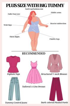 Big Belly Outfits Plus Size, Big Tummy, Apple Body Shape Fashion, Apple Body Shape Outfits, Apple Shape Outfits, Dress Body Type, Curvy Casual Outfits, Big Size Fashion