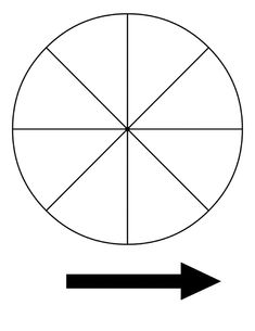 an arrow pointing to the center of a circle with four sections in it and one section on