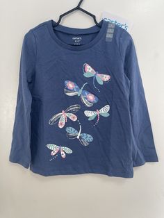 Carter's Kid Girl Colorful Floral Butterfly 100% Cotton Long Sleeve Shirt Blue 4.  Condition is New with tags. Shipped with USPS Ground Advantage. Dragonfly Shirt, Carter Kids, Butterfly Shirts, Floral Butterfly, Purple Shirt, Cotton Long Sleeve Shirt, Kids Outfits Girls, Future Life, Long Sleeve Shirt