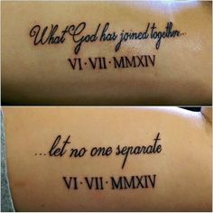 two tattoos with words on them that say, what god has joined together vi - vi - vi - mixv let no one separate vi - vi - mixiv