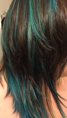 Brown Turquoise Hair, Teal Green Highlights, Aqua Blue Hair Highlights, Turquoise Streaks In Hair, Brown Hair With Aqua Highlights, Electric Blue Highlights In Brown Hair, Aquamarine Highlights Brown Hair, Aqua Peekaboo Hair, Teal Streaks In Black Hair