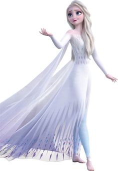 the frozen princess is wearing a white dress and holding her arms out to the side