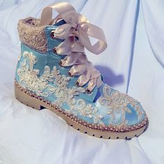 Bought On Here And Embellished For My Wedding Boots. Scroll To See Original Boots. I Wore This Exact Pair Spelunking During My Cave Wedding And They Were Awesome, But Got Veeeeerrry Dirty. If Anyone Wants A Custom Pair Please Inquire. Of Course The Price Is Negotiable, I Only Priced These Outrageously So No One Would Buy Them. Cave Wedding, Mexican Birthday, Wedding Boots, Timberlands Shoes, Timberland Shoes, My Wedding, Lace Up Boots, Of Course, Blue Gold