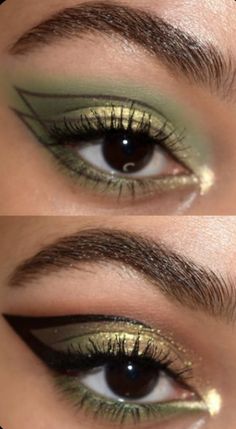 Frog Eye Makeup, Olive Green Eyeshadow Looks, Olive Green Eyeshadow, Green Makeup Ideas, Green Makeup Looks, Green Eyeshadow Looks, Make Up Green, Olive Makeup, Green Makeup Look