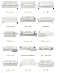 the different types of couches and loveseats are shown in this chart,