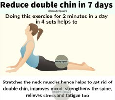 a woman doing an exercise with the words reduce double chin in 7 days on it