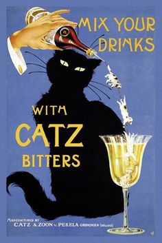 'Spirits021' Giclee Print - Vintage Lavoie | Art.com Old Posters, Vintage Advertising Posters, Black Cat Art, Cat Drinking, Poster Ads, A Black Cat, Cat Wall Art, Unframed Wall Art, Cat Posters