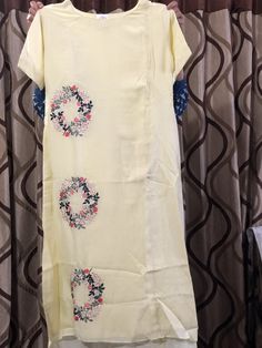 Lemon Yellow Kurti, Yellow Kurti, Fine Embroidery, Yellow Suit, Neck Designs For Suits, Indian Gowns Dresses, Indian Gowns, Cream Colour