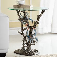 SPI Crabs & Coral End Table 34014 Beach Style Furniture, Beachy Furniture, Coastal Living Room Furniture, Nautical Living Room, Nautical Table, Glass Top End Tables, Beachfront Decor, Sea Sculpture, Crab Art