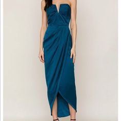 Never Worn. Beautiful Dress For Any Occasion. Blue Strapless Maxi Dress For Night Out, Blue Strapless Maxi Dress For Date Night, Blue Strapless Midi Dress For Brunch, Blue Satin Midi Dress For Cocktail, Elegant Draped Blue Maxi Dress, Elegant Blue Draped Maxi Dress, Blue Strapless Maxi Dress For Evening, Blue Strapless Maxi Dress For Party, Blue Strapless Evening Maxi Dress