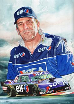 a painting of a man with a nascar car