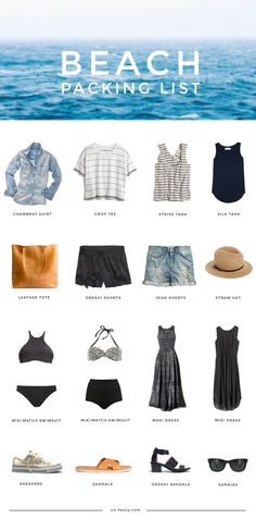 the beach packing list is shown here