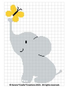 an elephant with a butterfly on its back is shown in the shape of a cross stitch pattern