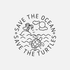 save the ocean and save the turtles sticker on a white background with black lettering