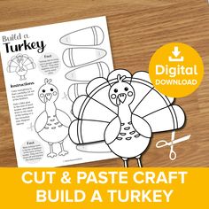 a turkey cut and pastee craft with the text build a turkey