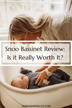 a woman holding a baby in a crib with the words, snoo bassnet review is it really worth?