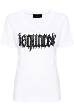 This stylish white t-shirt from DSQUARED2 is crafted from 100% cotton, ensuring ultimate comfort. A bold, textured graphic on the front adds a unique touch, making it suitable for casual outings or streetwear looks.

- Composition: 100% Cotton  
- Suitable for casual occasions and streetwear style Cotton Logo, Crystal Embellishment, Fashion Luxury, Casual Look, Summer 2024, Luxury Items, Luxury Brand, Logo Print, Cotton T Shirt