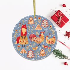 Ethnic Fox Maid and Rooster Nature Ornament Themed Ornaments, Plain English, Christmas Forest, Velvet Pouch, Ornament Christmas, Rustic Elegance, How To Make Ornaments, The Holiday Aisle, Ornament Set